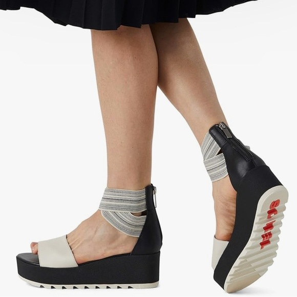 NEW Sorel Cameron Flatform Ankle Strap Platform Wedge Sandals Leather Black 8.5 - Picture 3 of 12